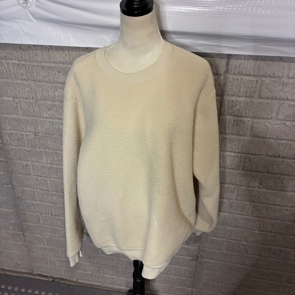 Fabletics Womens Sherpa Fleece Sweatshirt Cream Off White Pullover XL